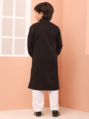 Black Embroidered Zip Closure Kids Boy's Kurta Pajama Set
