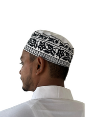 Men's White Cotton Embroidered Kufi Cap