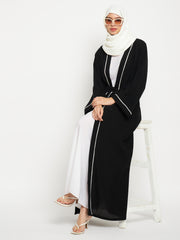 2 Piece Front Open Lace Shrug Set Abaya with Black Georgette Hijab