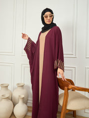 2 Piece Handwork Shrug Abaya with Black Georgette Hijab