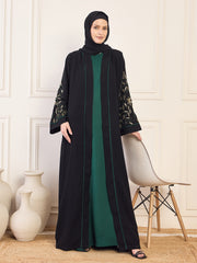 Black and Green Handwork Abaya with Black Hijab
