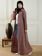 Women Cotton Knitted Front Open Shrug with Black Georgette Hijab