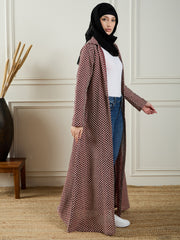 Women Cotton Knitted Front Open Shrug with Black Georgette Hijab