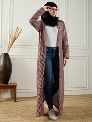 Women Cotton Knitted Front Open Shrug with Black Georgette Hijab