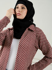 Women Cotton Knitted Front Open Shrug with Black Georgette Hijab