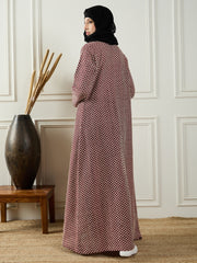 Women Cotton Knitted Front Open Shrug with Black Georgette Hijab