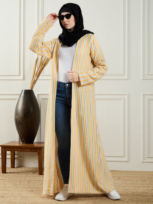 Cotton Knitted Front Open Women Shrug with Black Georgette Hijab