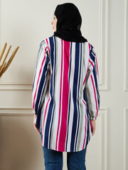 Women Front Open Striped Modest Shirt