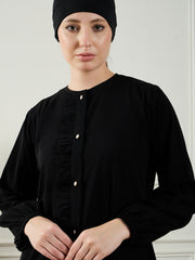 Black Front Open Abaya/Burqa with Matching Black Georgette Hijab