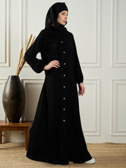 Black Front Open Abaya/Burqa with Matching Black Georgette Hijab