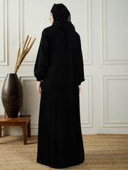 Black Front Open Abaya/Burqa with Matching Black Georgette Hijab