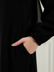 Black Front Open Abaya/Burqa with Matching Black Georgette Hijab