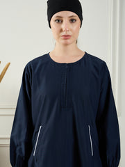 Blue A-line Abaya/Burqa with Black Georgette Hijab