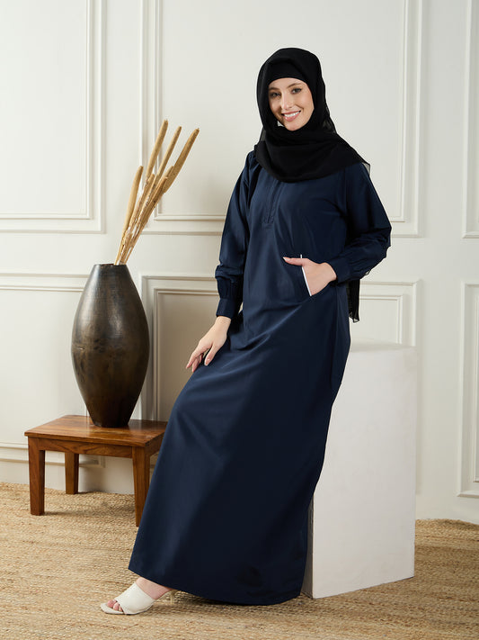 Blue A-line Abaya/Burqa with Black Georgette Hijab