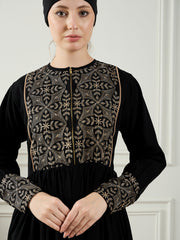 Black Abaya/Burqa with Embroidery and Black Georgette Hijab
