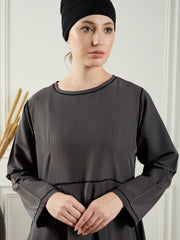 Grey Abaya Burqa for Women with Black Georgette Hijab
