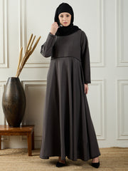 Grey Abaya Burqa for Women with Black Georgette Hijab