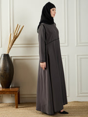 Grey Abaya Burqa for Women with Black Georgette Hijab