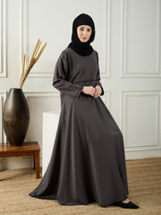 Grey Abaya Burqa for Women with Black Georgette Hijab