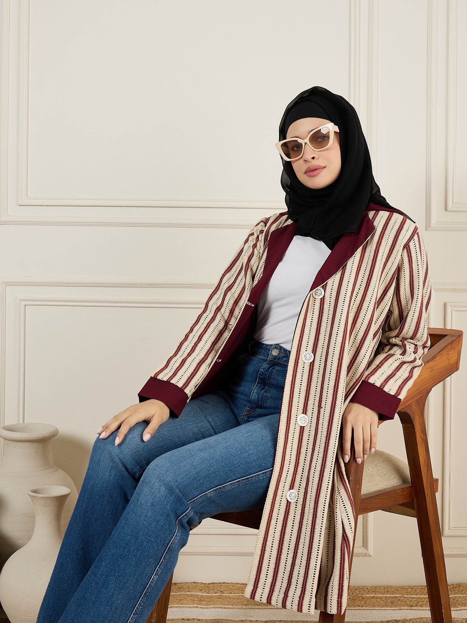 Maroon Outfit Hijab Cardigan Buy |New Season| Pocket Detailed