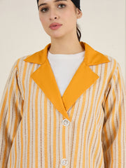 Front Open Cotton Knitted Yellow Jacket