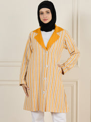 Front Open Cotton Knitted Yellow Jacket