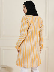 Front Open Cotton Knitted Yellow Jacket