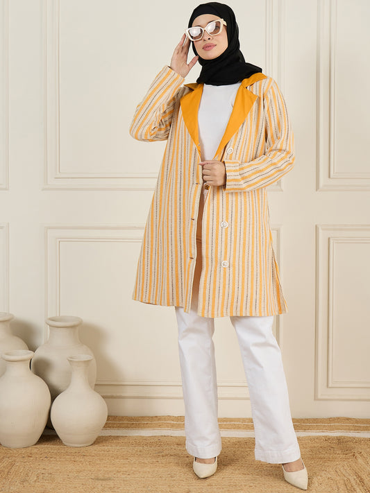Clearance Sale: Front Open Cotton Knitted Yellow Jacket