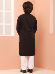 Black Kids Boy's Kurta with White Pajama Set