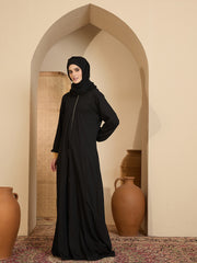 Front Open Modest Jersey Abaya with attached Matching Hood