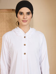 White Hooded Jersey Abaya for Modest Women