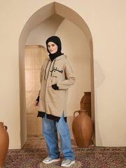 Modest Beige Fleece Winter Sabr Hoodie for Women