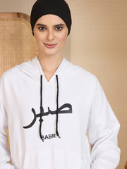 Sabr Modest White Fleece Winter Hoodie