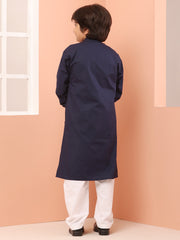 Blue Kids Boy's Kurta with White Pajama Set