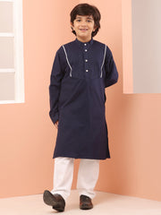 Blue Kids Boy's Kurta with White Pajama Set
