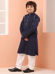Blue Kids Boy's Kurta with White Pajama Set