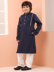 Blue Kids Boy's Kurta with White Pajama Set