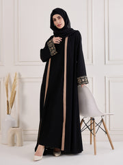 2 Piece Embroidery Shrug Set Abaya with Georgette Black Hijab