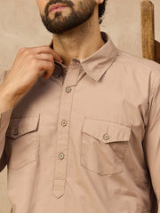 Men’s Beige Arabic Thobe with Shirt Collar