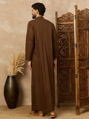 Men’s Brown Arabic Thobe with Mandarin Collar