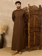 Men’s Brown Arabic Thobe with Mandarin Collar
