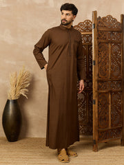Men’s Brown Arabic Thobe with Mandarin Collar