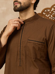 Men’s Brown Arabic Thobe with Mandarin Collar