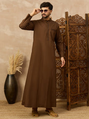 Men’s Brown Arabic Thobe with Mandarin Collar