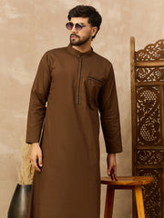 Men’s Brown Arabic Thobe with Mandarin Collar