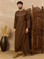Men’s Brown Arabic Thobe with Contrast Piping