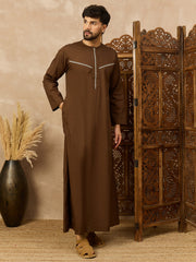 Men’s Brown Arabic Thobe with Contrast Piping