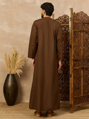 Men’s Brown Arabic Thobe with Contrast Piping