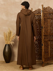 Men’s Brown Arabic Thobe with Attached Hood