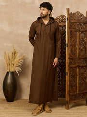 Men’s Brown Arabic Thobe with Attached Hood